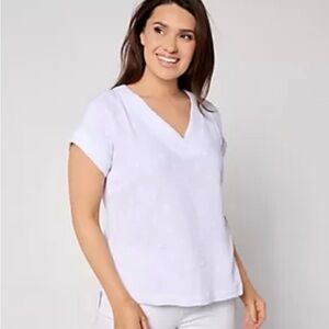 Belle by Kim Gravel White V-Neck Short Sleeve Blouse